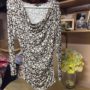 Black and White Cowl Neck Long Sleeve Bodycon Tunic